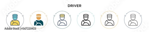 Driver icon in filled, thin line, outline and stroke style. Vector illustration of two colored and black driver vector icons designs can be used for mobile, ui, web