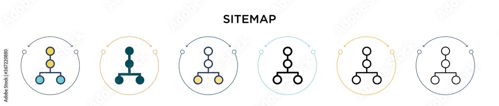 Sitemap icon in filled, thin line, outline and stroke style. Vector illustration of two colored and black sitemap vector icons designs can be used for mobile, ui, web - obrazy, fototapety, plakaty 