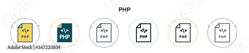 Php icon in filled, thin line, outline and stroke style. Vector illustration of two colored and black php vector icons designs can be used for mobile, ui, web photo