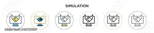 Simulation icon in filled, thin line, outline and stroke style. Vector illustration of two colored and black simulation vector icons designs can be used for mobile, ui, web