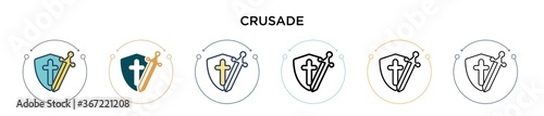 Crusade icon in filled, thin line, outline and stroke style. Vector illustration of two colored and black crusade vector icons designs can be used for mobile, ui, web