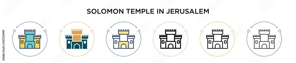 Fototapeta premium Solomon temple in jerusalem icon in filled, thin line, outline and stroke style. Vector illustration of two colored and black solomon temple in jerusalem vector icons designs can be used for mobile,