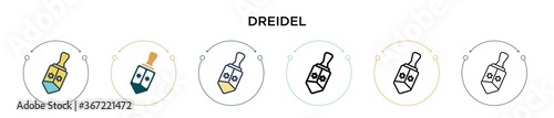 Dreidel icon in filled, thin line, outline and stroke style. Vector illustration of two colored and black dreidel vector icons designs can be used for mobile, ui, web