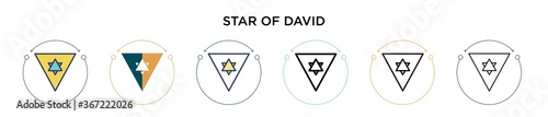 Star of david icon in filled, thin line, outline and stroke style. Vector illustration of two colored and black star of david vector icons designs can be used for mobile, ui, web