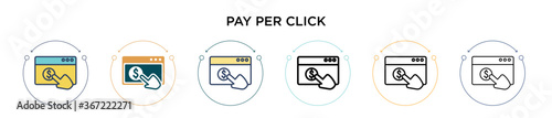 Pay per click icon in filled, thin line, outline and stroke style. Vector illustration of two colored and black pay per click vector icons designs can be used for mobile, ui, web