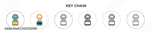 Key chain icon in filled, thin line, outline and stroke style. Vector illustration of two colored and black key chain vector icons designs can be used for mobile, ui, web