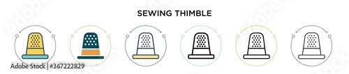 Sewing thimble icon in filled, thin line, outline and stroke style. Vector illustration of two colored and black sewing thimble vector icons designs can be used for mobile, ui, web