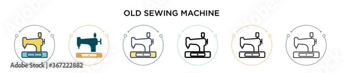 Old sewing machine icon in filled, thin line, outline and stroke style. Vector illustration of two colored and black old sewing machine vector icons designs can be used for mobile, ui, web