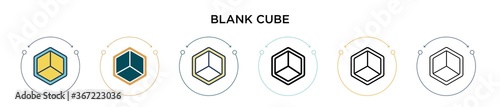 Blank cube icon in filled, thin line, outline and stroke style. Vector illustration of two colored and black blank cube vector icons designs can be used for mobile, ui, web