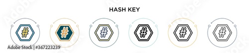 Hash key icon in filled, thin line, outline and stroke style. Vector illustration of two colored and black hash key vector icons designs can be used for mobile, ui, web