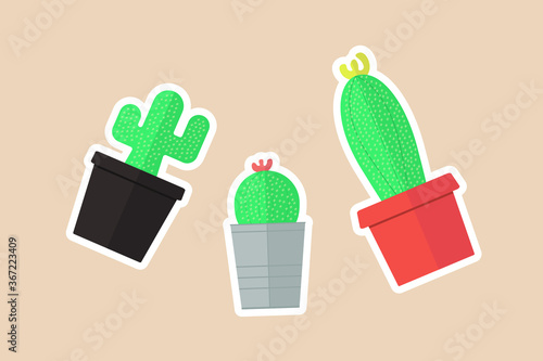 Stickers Cactus Planter Cute Vector Art Graphic Design 