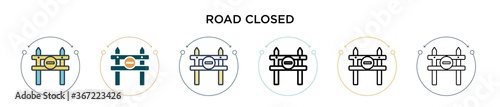 Road closed icon in filled, thin line, outline and stroke style. Vector illustration of two colored and black road closed vector icons designs can be used for mobile, ui, web