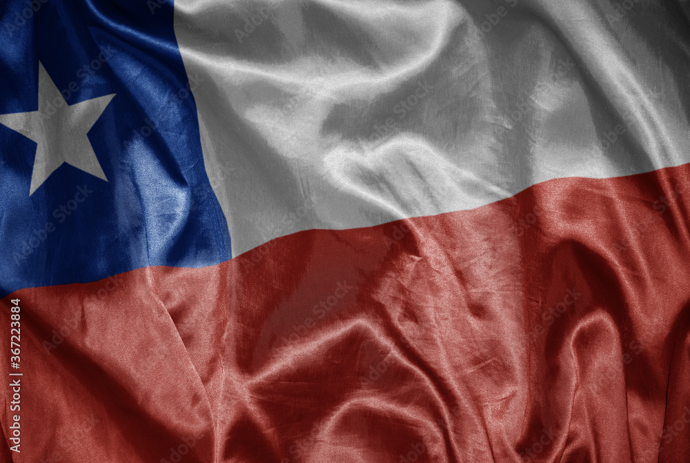 colorful shining big national flag of chile on a silky texture.