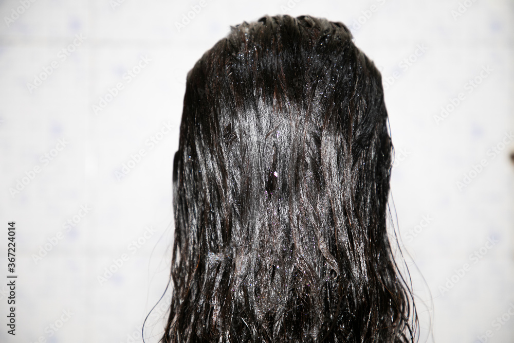 Indian Mexican Lady Bathing hair wash her hairs massaging hair and body