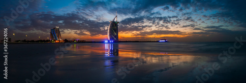 Burj al arab and jumeirah hotel during sunset фототапет