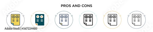 Pros and cons icon in filled, thin line, outline and stroke style. Vector illustration of two colored and black pros and cons vector icons designs can be used for mobile, ui, web