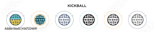 Kickball icon in filled, thin line, outline and stroke style. Vector illustration of two colored and black kickball vector icons designs can be used for mobile, ui, web