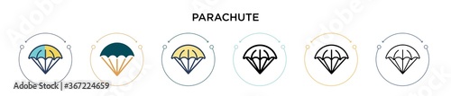 Parachute icon in filled, thin line, outline and stroke style. Vector illustration of two colored and black parachute vector icons designs can be used for mobile, ui, web