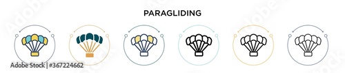 Paragliding icon in filled, thin line, outline and stroke style. Vector illustration of two colored and black paragliding vector icons designs can be used for mobile, ui, web