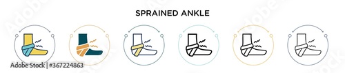 Sprained ankle icon in filled  thin line  outline and stroke style. Vector illustration of two colored and black sprained ankle vector icons designs can be used for mobile  ui  web