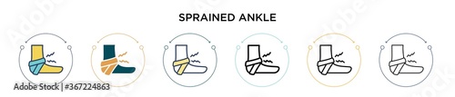 Sprained ankle icon in filled, thin line, outline and stroke style. Vector illustration of two colored and black sprained ankle vector icons designs can be used for mobile, ui, web