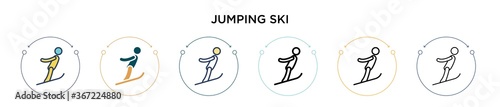 Jumping ski sign icon in filled, thin line, outline and stroke style. Vector illustration of two colored and black jumping ski sign vector icons designs can be used for mobile, ui, web