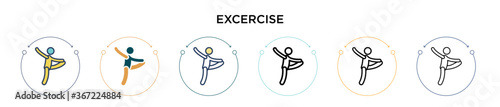Excercise icon in filled, thin line, outline and stroke style. Vector illustration of two colored and black excercise vector icons designs can be used for mobile, ui, web