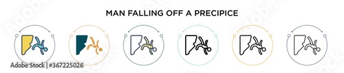 Man falling off a precipice icon in filled, thin line, outline and stroke style. Vector illustration of two colored and black man falling off a precipice vector icons designs can be used for mobile,