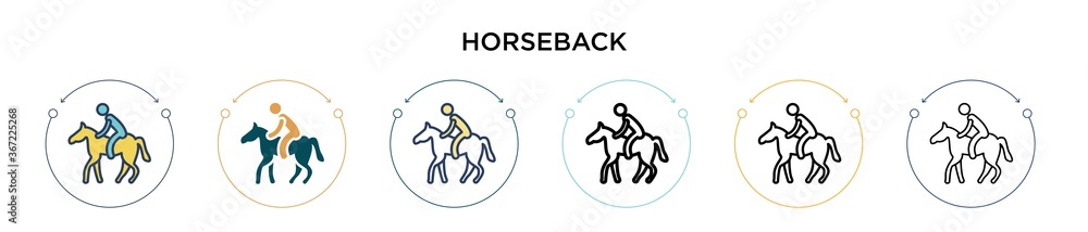Horseback icon in filled, thin line, outline and stroke style. Vector illustration of two colored and black horseback vector icons designs can be used for mobile, ui, web