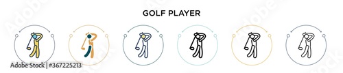 Golf player icon in filled, thin line, outline and stroke style. Vector illustration of two colored and black golf player vector icons designs can be used for mobile, ui, web