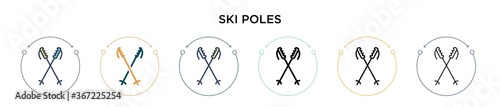 Ski poles icon in filled, thin line, outline and stroke style. Vector illustration of two colored and black ski poles vector icons designs can be used for mobile, ui, web