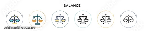Balance icon in filled, thin line, outline and stroke style. Vector illustration of two colored and black balance vector icons designs can be used for mobile, ui, web