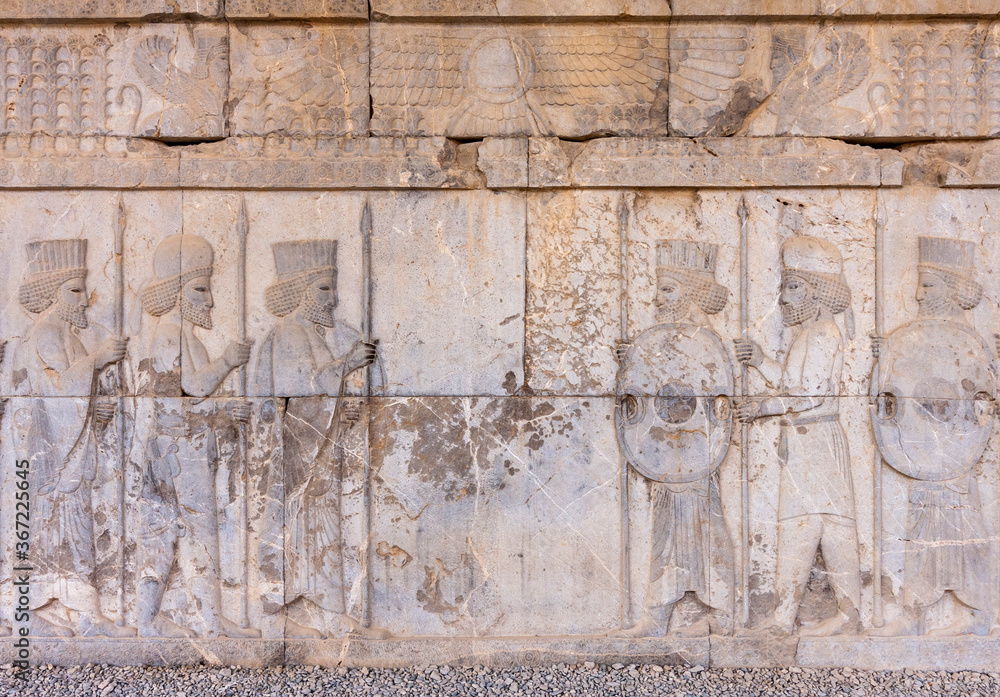 Bas relief Achaemenid Persian Soldiers on the wall, Persepolis , Iran Bas relief Achaemenid Persian Soldiers on the wall, Persepolis , Iran