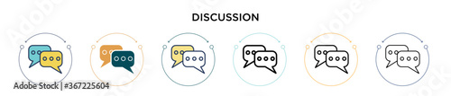 Discussion icon in filled, thin line, outline and stroke style. Vector illustration of two colored and black discussion vector icons designs can be used for mobile, ui, web