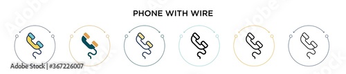 Phone with wire icon in filled, thin line, outline and stroke style. Vector illustration of two colored and black phone with wire vector icons designs can be used for mobile, ui, web