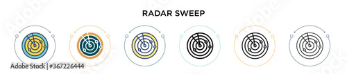 Radar sweep icon in filled, thin line, outline and stroke style. Vector illustration of two colored and black radar sweep vector icons designs can be used for mobile, ui, web photo