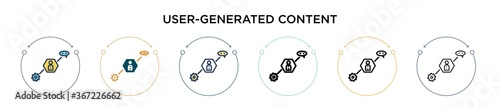 User-generated content icon in filled, thin line, outline and stroke style. Vector illustration of two colored and black user-generated content vector icons designs can be used for mobile, ui, web