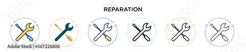 Reparation icon in filled, thin line, outline and stroke style. Vector illustration of two colored and black reparation vector icons designs can be used for mobile, ui, web