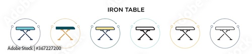Iron table icon in filled, thin line, outline and stroke style. Vector illustration of two colored and black iron table vector icons designs can be used for mobile, ui, web