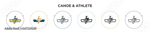 Canoe & athlete icon in filled, thin line, outline and stroke style. Vector illustration of two colored and black canoe & athlete vector icons designs can be used for mobile, ui, web