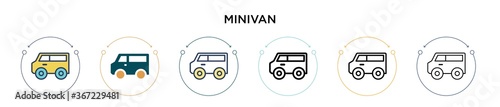 Minivan icon in filled, thin line, outline and stroke style. Vector illustration of two colored and black minivan vector icons designs can be used for mobile, ui, web