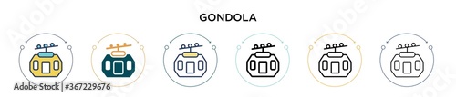 Gondola icon in filled, thin line, outline and stroke style. Vector illustration of two colored and black gondola vector icons designs can be used for mobile, ui, web