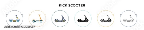 Kick scooter icon in filled, thin line, outline and stroke style. Vector illustration of two colored and black kick scooter vector icons designs can be used for mobile, ui, web