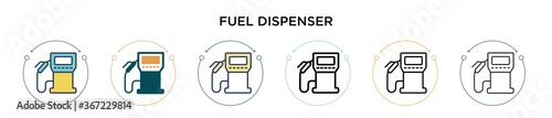Fuel dispenser icon in filled, thin line, outline and stroke style. Vector illustration of two colored and black fuel dispenser vector icons designs can be used for mobile, ui, web