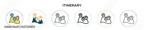 Itinerary icon in filled, thin line, outline and stroke style. Vector illustration of two colored and black itinerary vector icons designs can be used for mobile, ui, web