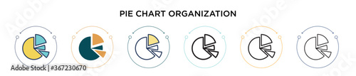 Pie chart organization icon in filled, thin line, outline and stroke style. Vector illustration of two colored and black pie chart organization vector icons designs can be used for mobile, ui, web