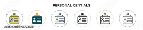 Personal credentials icon in filled, thin line, outline and stroke style. Vector illustration of two colored and black personal credentials vector icons designs can be used for mobile, ui, web