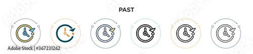 Past icon in filled, thin line, outline and stroke style. Vector illustration of two colored and black past vector icons designs can be used for mobile, ui, web