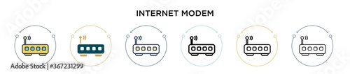 Internet modem icon in filled, thin line, outline and stroke style. Vector illustration of two colored and black internet modem vector icons designs can be used for mobile, ui, web