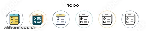 To do icon in filled, thin line, outline and stroke style. Vector illustration of two colored and black to do vector icons designs can be used for mobile, ui, web